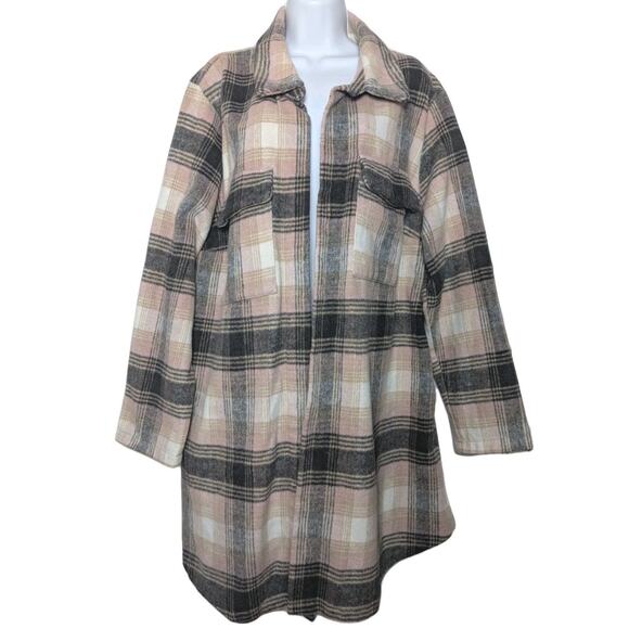 Melloday Mellóday Soft Pink Black Flannel Jacket Shacket Coat Plus Size 2X 2XL - Picture 2 of 8